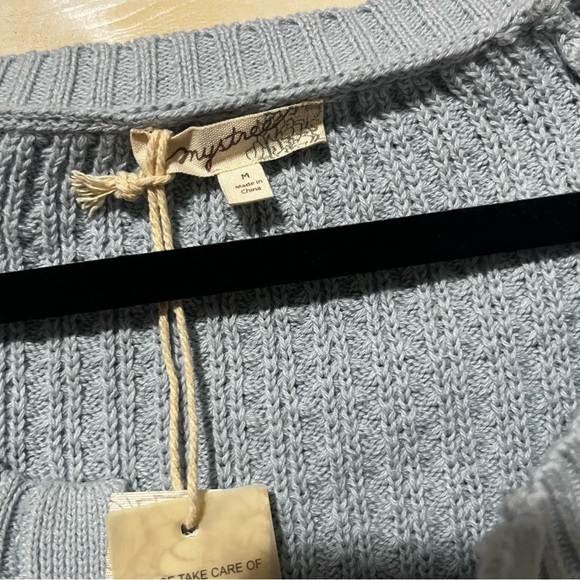 Mystree Mixed Media Henley Light Blue Knit Sweater Medium - Picture 4 of 7